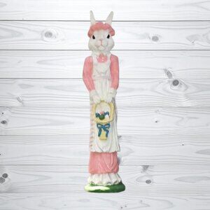 Bunny figure 9" tall Easter Bunny with basket pink and white